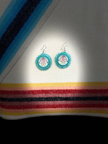 Turquoise Beaded Cabochon Earrings