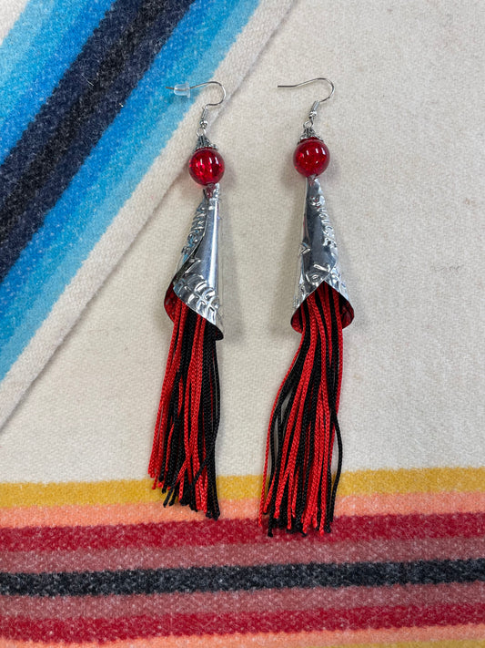 Red and Black Shawl Fringe Earrings