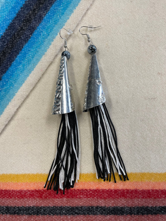 Black and White Shawl Fringe Jingle Earrings