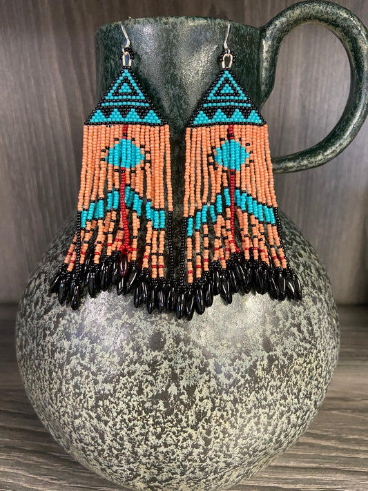 Earrings beaded pink and turquoise