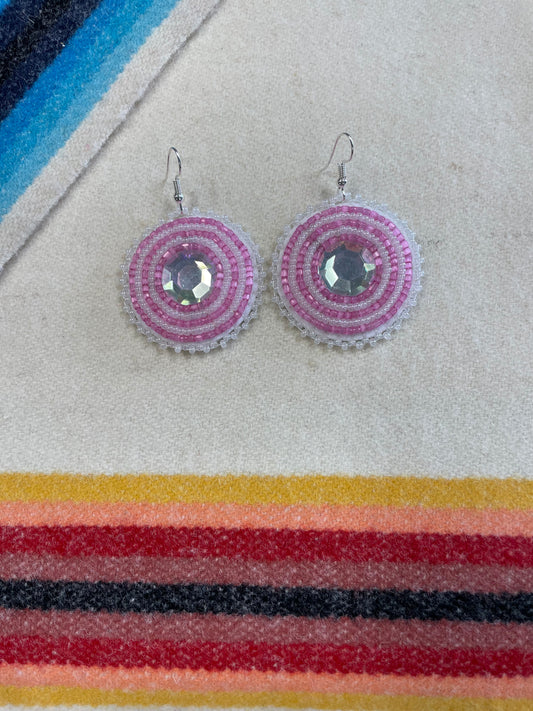 Beaded Cabochon Earrings Pink